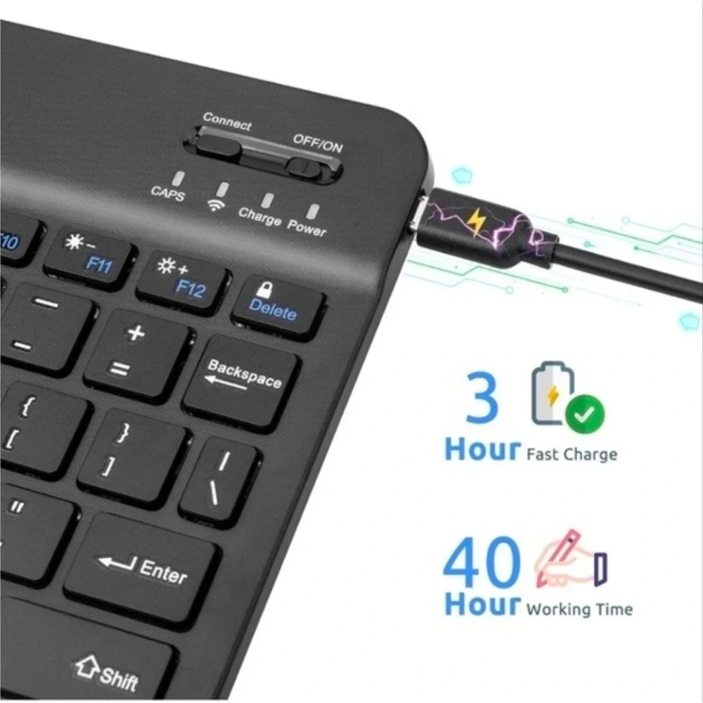 Fintie Bluetooth Wireless Keyboard Universal Black Ultra-Slim Rechargeable HB030